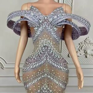 Elegant Silver & Purple Evening Dress
